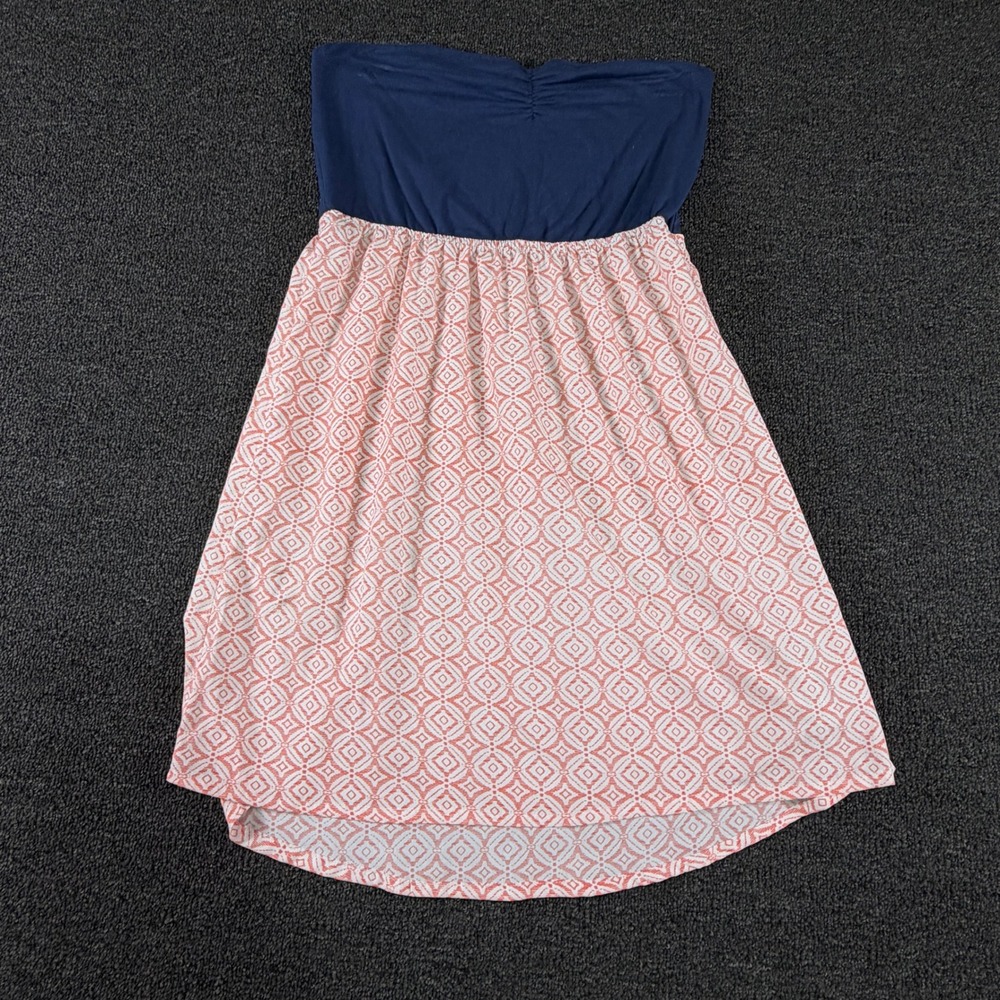 Roxy Dress Womens XL ARJWD03130 Navy Blue Coral Geometric Strapless EUC